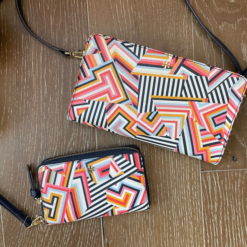 Tory Burch Leather Shoulder Strap Bag and Wallet (Fun Pattern!)